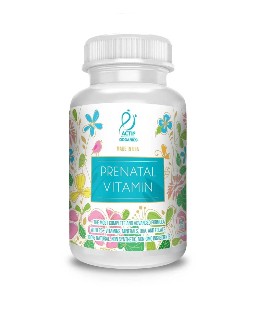 ACTIF Organik Prenatal Vitamin dengan 30 + Organik Vitamin, 100% Natural, DHA, EPA, Omega 3, dan Organic Herbal Blend - Non-GMO, 90 Count, 2024 Formula