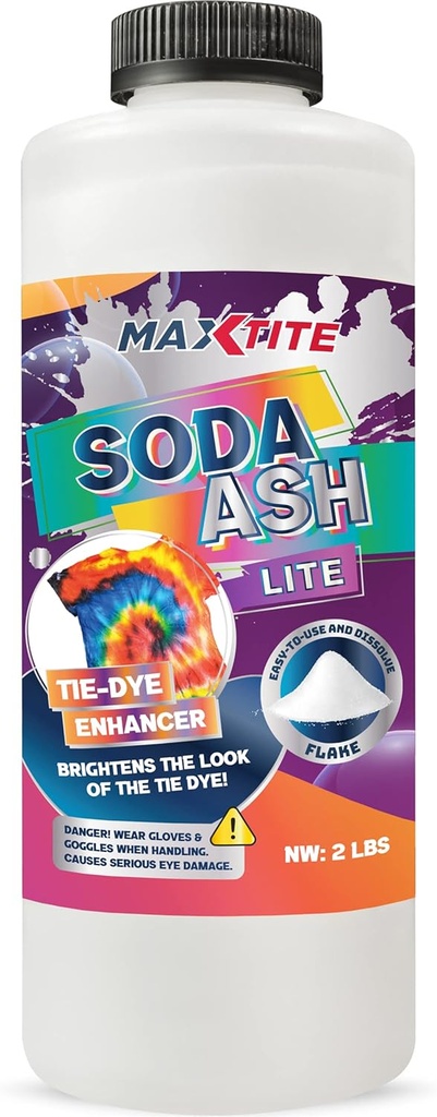 MAXTITE Soda Ash Lite (2 lbs) - 100% Murni Sodium Karbonate - Washing Soda, Tie Die, pH Increaser, dan More - HDPE Container w / Refaiable Child Resistant Cap
