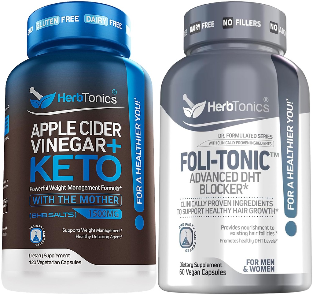 Herbtonics Apple Cider Venegar Capsules Plus Keto BHB 124; Fat Burner & Weight Looss Suplement for Women & Men - Foliic DHT Blocker & Host Supplemen 124; Hair Thinning Treatment