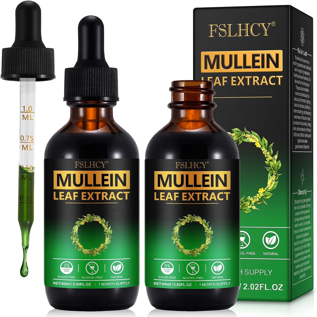 Mulein Drops, Mulein Leaf Extract, Organik Mullein Taincture Herbal Suplemen, Ekstrak Tidak Advantive Mullein Drops 2 fl Oz, 2 Packs
