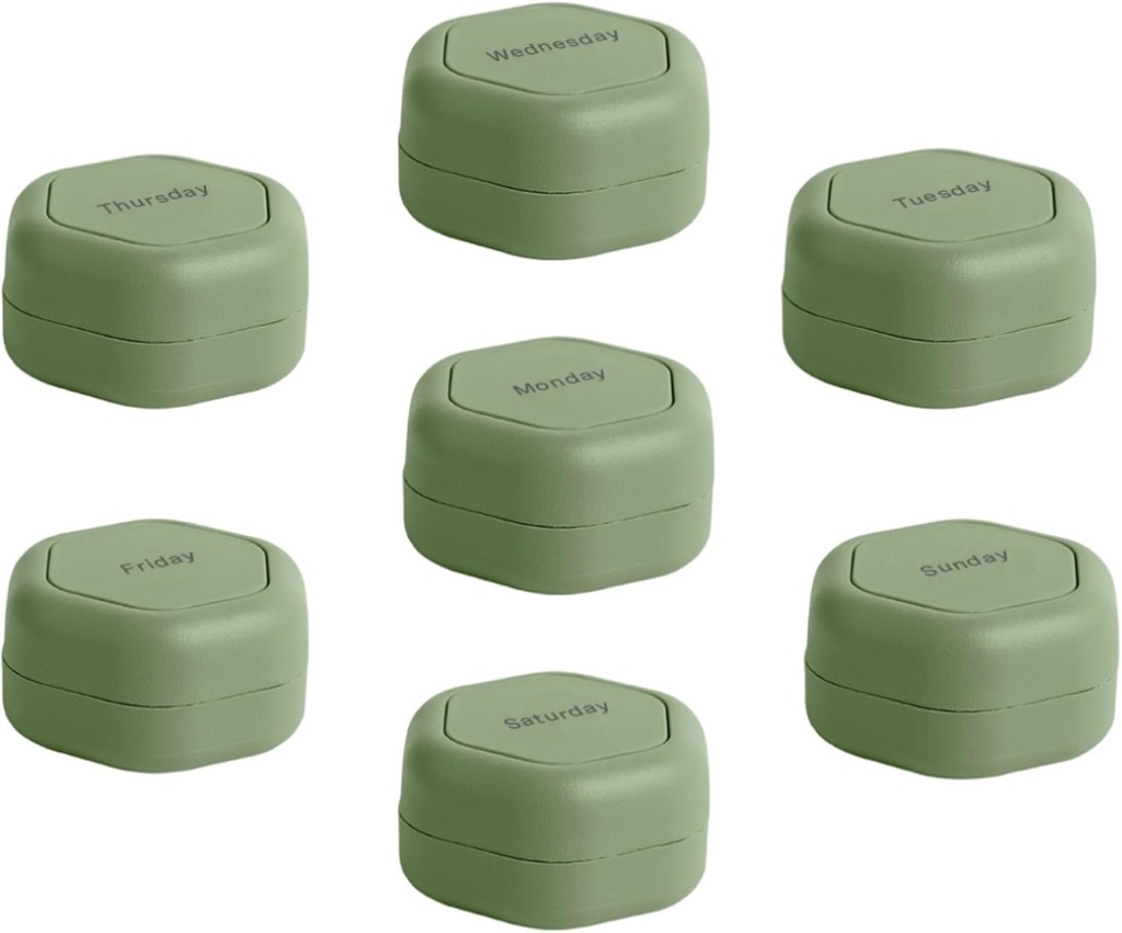 Kontainer Perjalanan Cadence - Pill Case Set - Katup Travel Magnetic, Daily Medicine Organizer for Pills, Suplemen, & Vitamin - 7 Flex Smalls (0.56oz) untuk Weekly Pill Organizer - Eucalyptus
