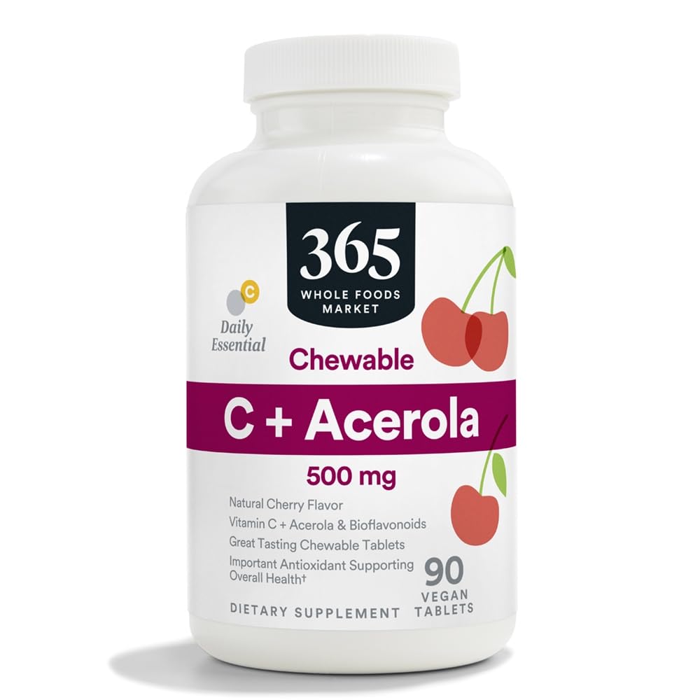 365 by Whole Foods Market, Chewable C + Acerola C 500mg, Natural Cherry Flavor, Vegan, 90 Tablet