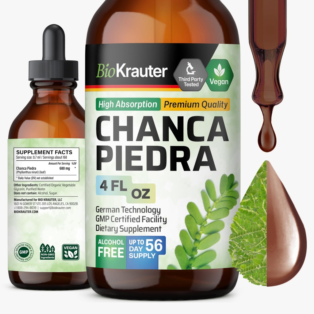 BIO KRAUTER Chanca Piedra Ticture - Natural Ginjal Kesehatan Dukungan Cair - Chanca Piedra Stone Breaker & Galley Cleanse Formula - Vegan, Alkohol & Sugar Free Drops - 4 oz
