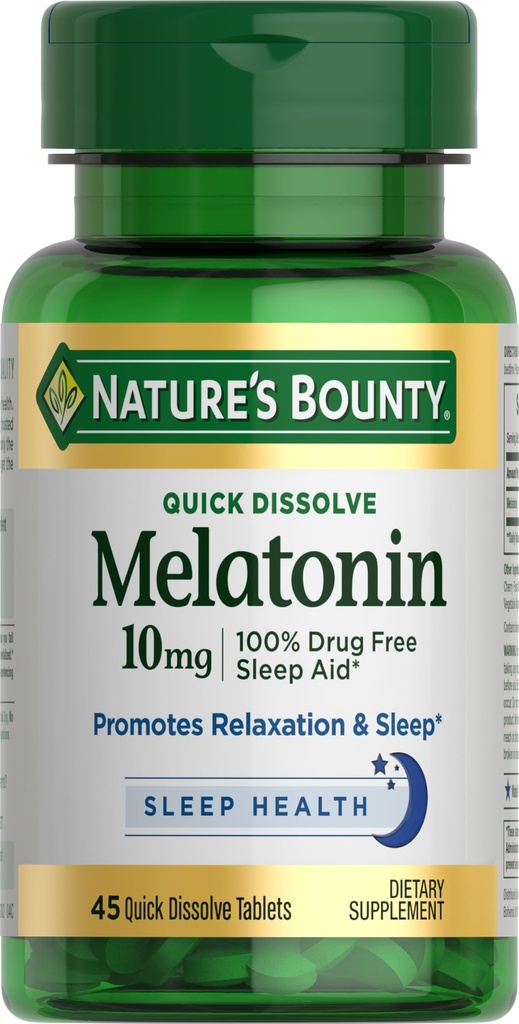 Nature 's Bounty Melonatin, 100% Obat Free Sleep Aid, Dietary Supplement, Promotes Relaxation and Sleep Health, 10mg, 45 Quick Dissolve Tablets
