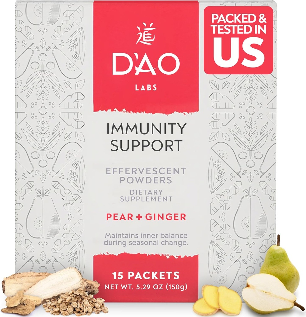 Dukungan Imunitas D 'AO Labs - Imunity Boost - Effervescent Immunity Dupder - Yu Ping Feng San Tradisional Herbal - Effervescent Powder dengan Pear- Ginger Flavor - 15 Individual Servings