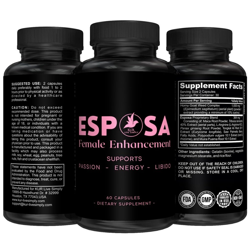 Wanita Libido Booster untuk Perempuan - Pembakaran kembali Gairah, Meningkatkan Energi & Sensitivitas, Boost Mood & Desire - Dibuat di AS Pill Enhancement Wanita dengan Horny Goat Weed - 60 Kapsul
