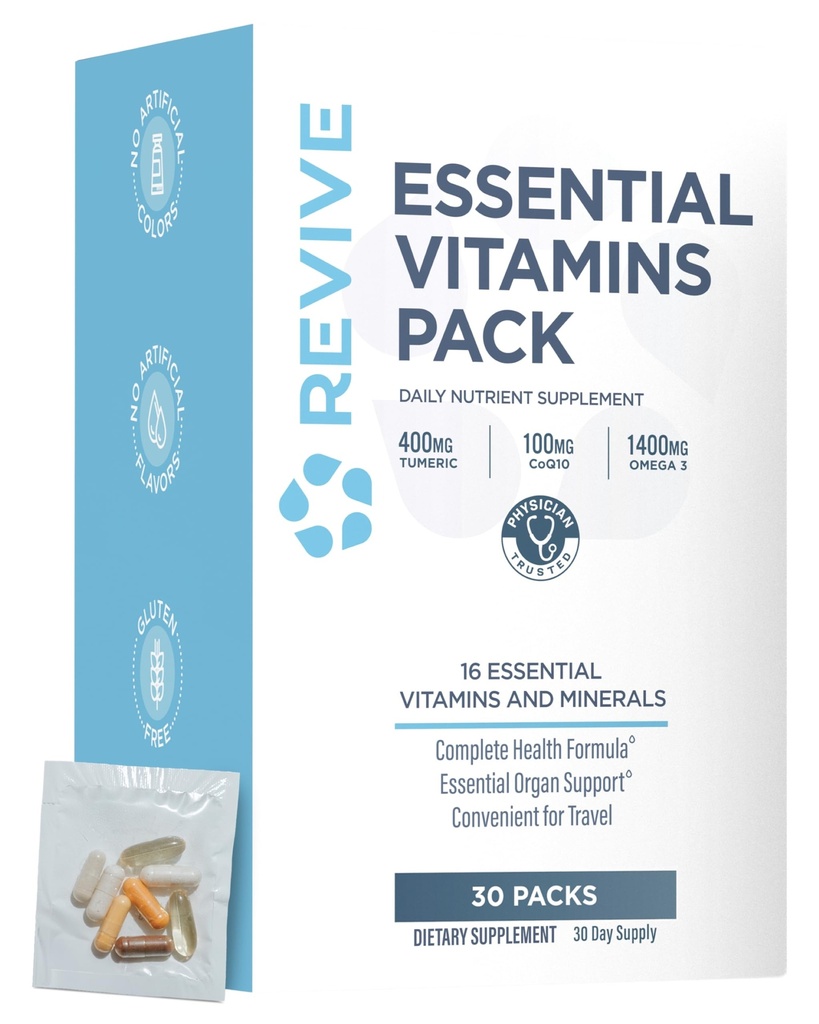 Revive MD Espamin Packs for Women & Men, Vitamin Pack Daily Nutrient Suplement - Traveler Multivitamin Packet with Arjuna & Turmeric Extract Heart, Joint, & Organ Health