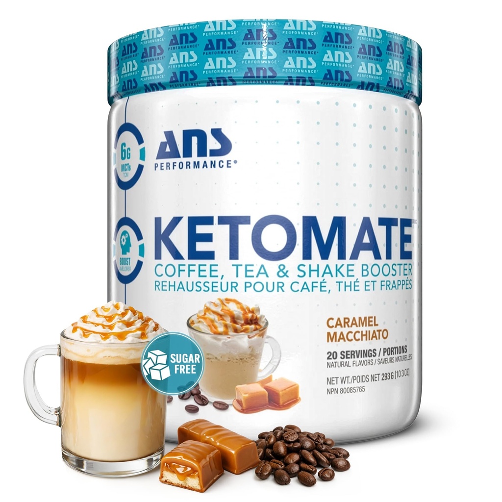 ANS Performance Ketomate Coffee Creamer with MCT Oil Powder, Delicious, Sugar Free Creamer for Coffee, Tea & Shakes, Perfect Keto Energy Powder, 20 Servis, 15oz, Caramel Macchiato