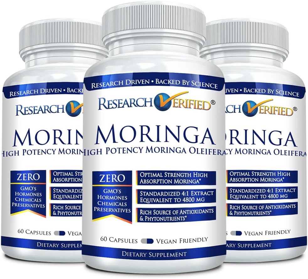 Riset Diverifikasi Moringa Oleifera - 100% Murni Ekstraksi - 1200 mg Per Serving - 60 Cacah - 3 Pasokan Bulan