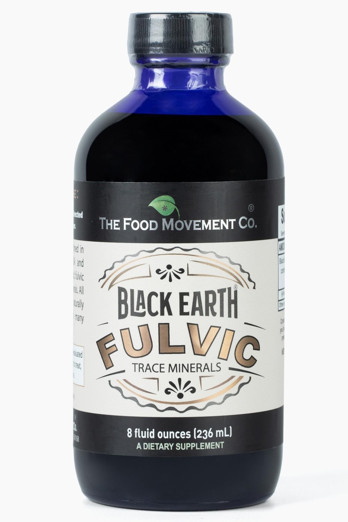 THE FOOD MOEMENT CO. Black Earth Fulvic Acid - Humic Fulvic Mineral dengan Electrolytes untuk Digetical Health and Exercse Recovery, 8 oz Trace Minerals Supplemen