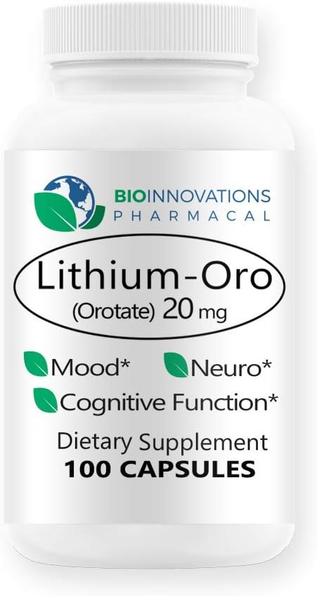 Litium Oro 20 mg, Mendukung Kesehatan Mood Wellness, Perilaku, dan Memori. Bioavable, 100 Caps (Elemental Lithium Orotasi)