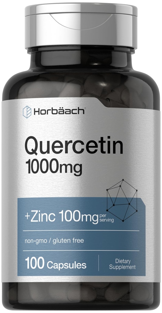 Horbäch Quercetin 10000mg 124; 100 Capsules 12.4; dengan 100mg Zinc 124; Non-GMO, Gluten Free Suppplement = 124; High Potency Formula