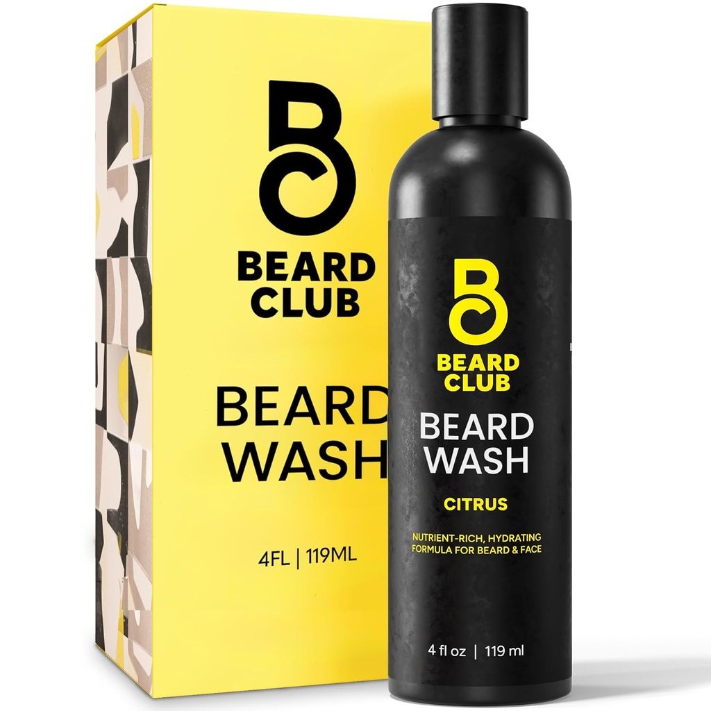 Klub Beard Citrus Beard & Face Wash - All-in One Cleanser, Softens & Nestishes Facsal Hair, Hydrates & Cleans Skin, Paraben & Sulfate- Free