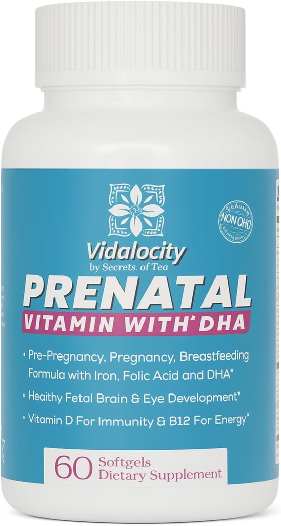 Vidalocity Prenatal Vitamin for Women, Multivitamin Capsules: Omega 3 Fish Oil (EPA / DHA), Magnesium, Folate, Vitamin D3, C, Vitamin B12, B6, Vitamin A, K & Zinc, 60 Count (Supply 60 Hari)