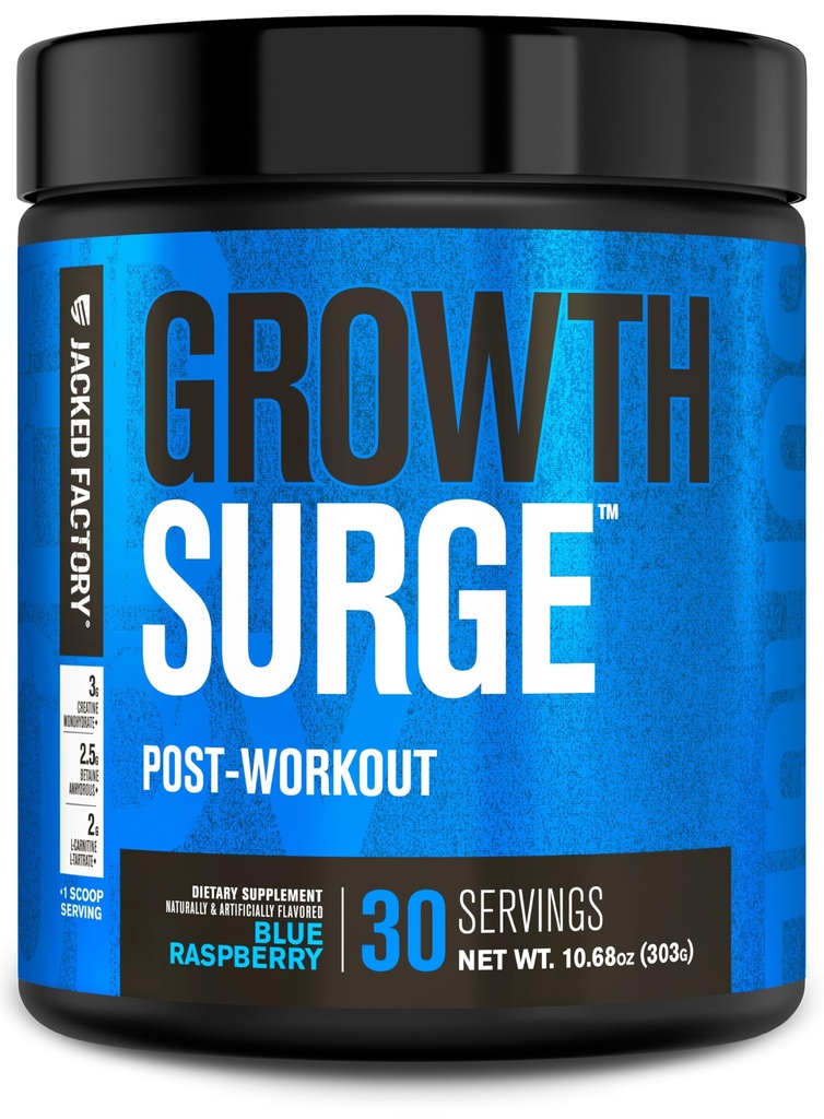 Jacked Factory Growth Surge Creatine Workout w / L- Carnitine - Daily Muscle Builder & Recovery Suplemen dengan Cretine Monohydrate, Betaine, L-Carnitine L-Tartude - 30 Pelayan, Blue Raspberry