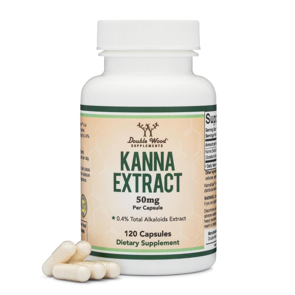 Kanna Extract Suplement (Sceletium Tortuosum) - 50mg Per Capsules, 120 Count - untuk Relaxation and Peace of Mind (Min .4% Total Alkaloids) Non-GMO, Gluten Free, Vegan Safe by Double Wood