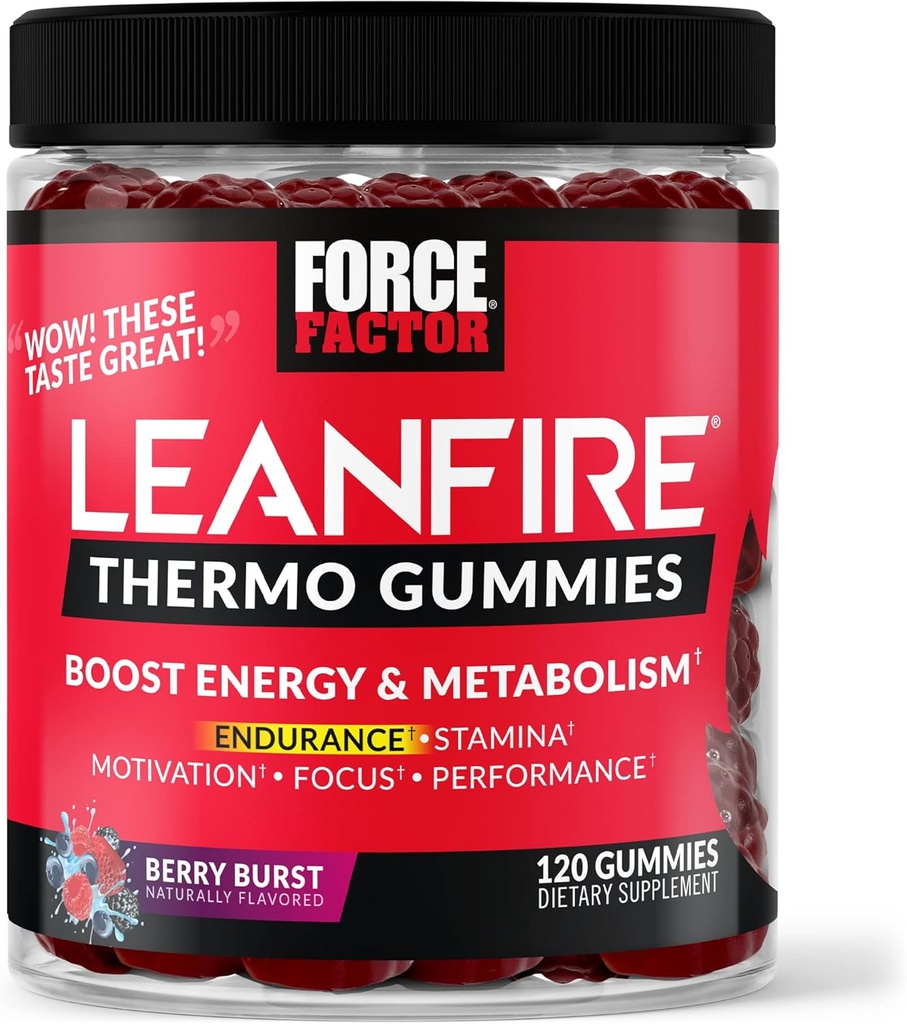 Angkatan Faktor LeanFire Thermo dengan B12 Vitamin, Caffeine, Coffee Bean, Boost Energy, Metabolisme, Endurance, Stamina, Motivasi, Fokus, & Performance, Pre Workout Gummies, 120 Gummies