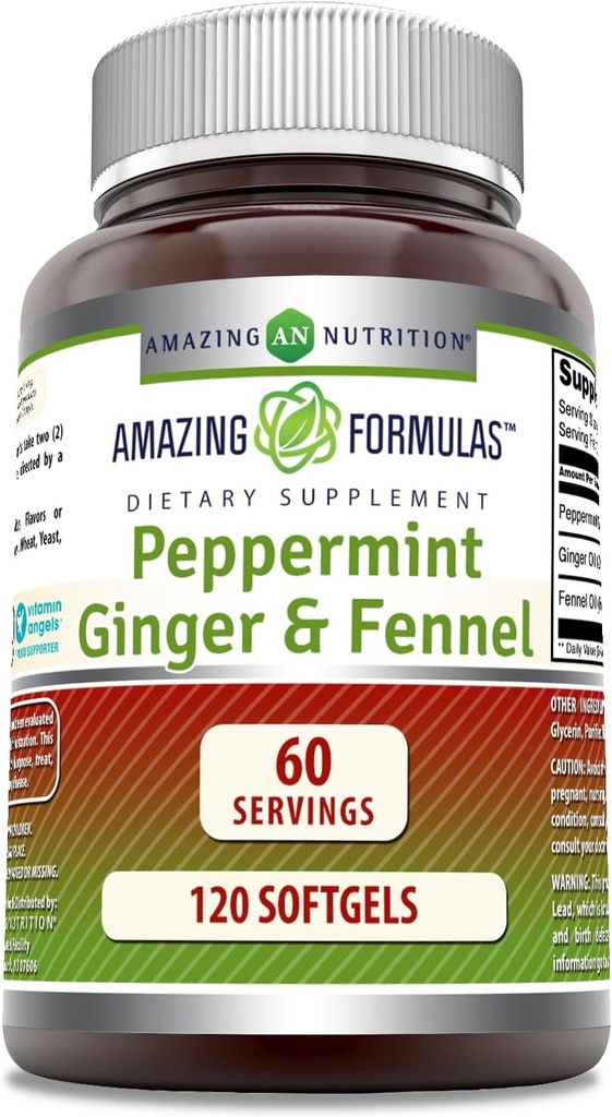 Amazing Formula - Peppermint, Ginger dan Fennel Dietary Suplemen - 363 Miligram - 120 Softgels (Non-GMO, Gluten Bebas) -