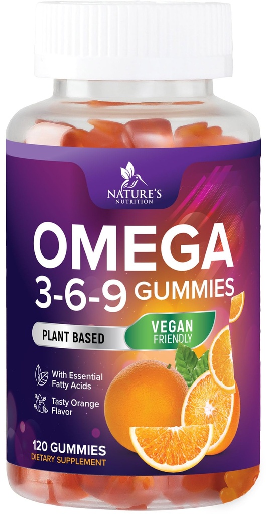 Omega 3 6 9 Gummies - Vegan Omega 3 Supplement Gummy - Estious Acids Oil 369 Complex Heart Support for Women, Men & Pregnancy, Fish Free Non-GMO, Orange Flavored - 120 Gummies