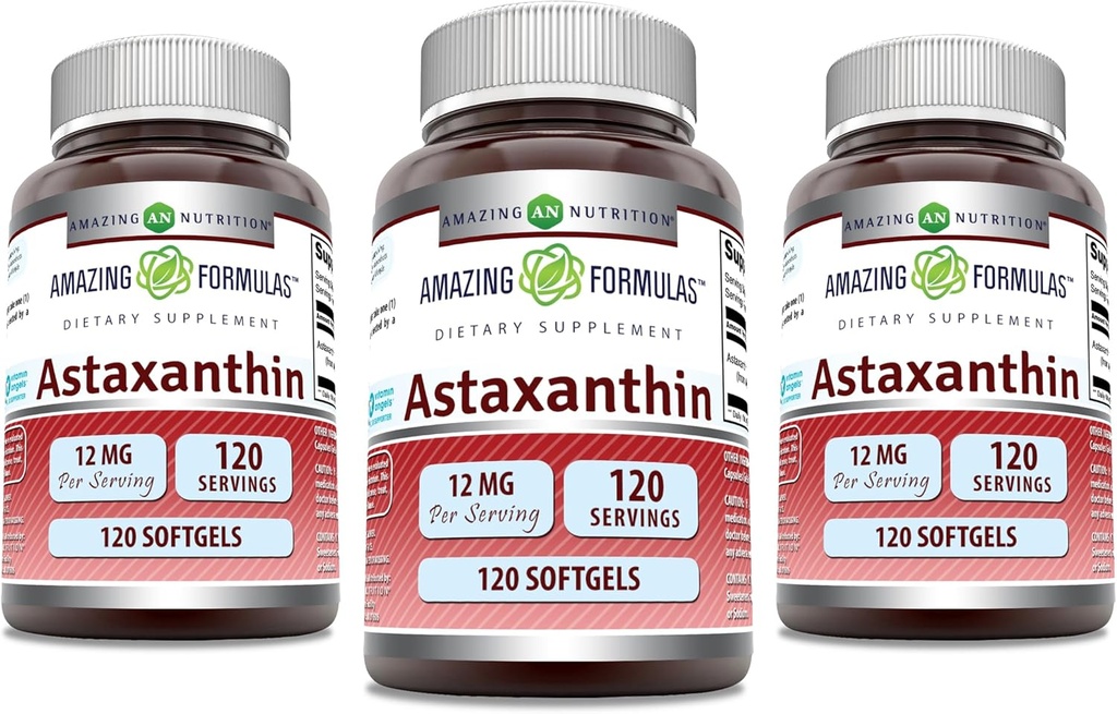 Amazing Formulas Astaxanthin 12mg Suftgels Suflems Suffs Suff14; Non- GMO 124; Gluten Bebas (120 Count 124; 3 Pack)