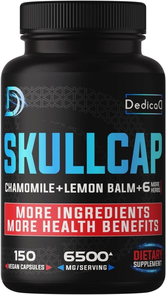 9in1 Skullcap Herb Tambahan 5 bulan untuk Kesehatan Tidur, Mood & Imune - 6500mg konsentrasi dengan Chamomile, Lemon Balm, Passion Flower, Ashwagandha & more, Non- GMO, Gluten- Free, 150 Vegan Capsules