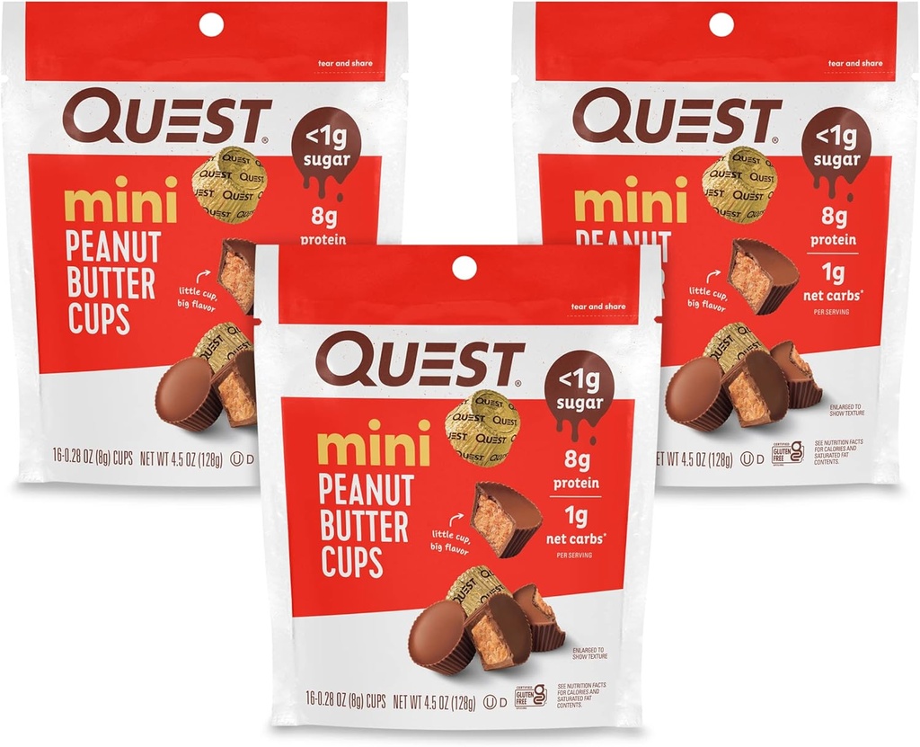 Quest Nutrition Mini Peanut Butter Cups, High Protein, Low Carb, Gluten Free, 16 Count (Paket 3)