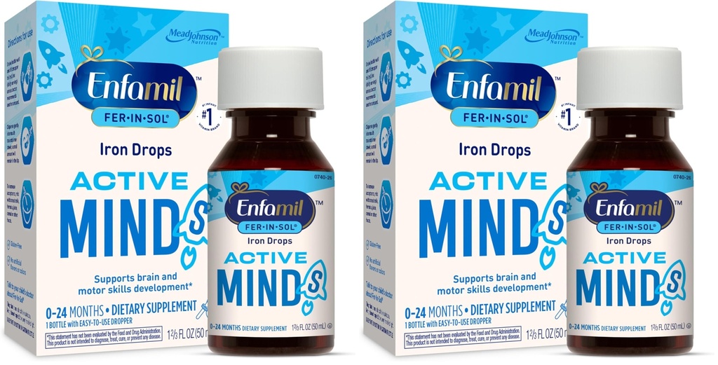 Enfamilil Fer-in Sol Tambahan Besi Drops untuk Bayi & Toddlers, Support Pembangunan Otak, 50 mL Dropper Bottle (Paket 2)