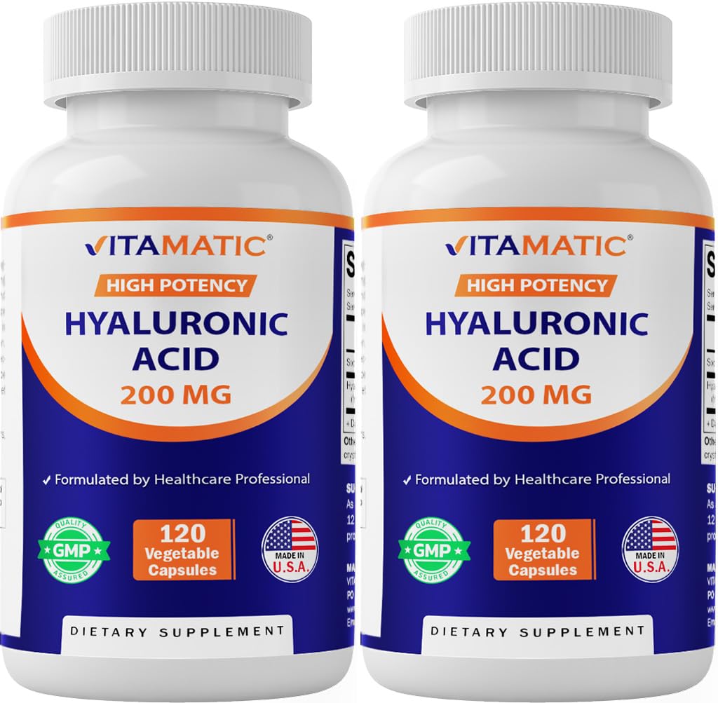 Vitamatic 2 Pack Acid Hyaluronic Suplemen 200mg - Supports Healthy Connectical Tits and Joints - Provious Youthful Healthy Skin - Total 240 Kapsul