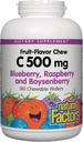 Faktor Alam, Anak-anak Chewable Vitamin C 500 mg, Mendukung Kesehatan Kebal, Tulang, Gigi, Gums, Blueberry, Raspberry dan Boysenberry, 180 Cacah (Paket 1)