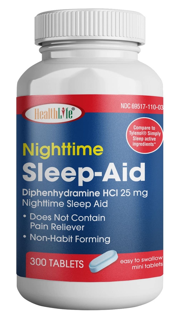 HEALTH LFE HEALTHLife ® Sleep Aid (Diphenhydramine HCI Caplets, 25 mg Blue) 300 Count
