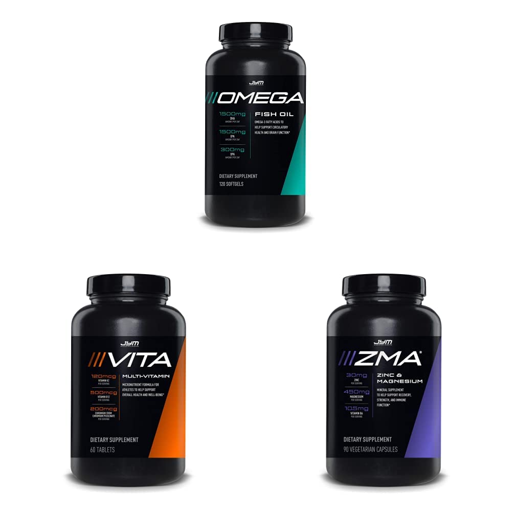 JYM Tambahan Sains Omega JYM Minyak Ikan + Vita JYM Olahraga Multivitamin & Mineral Dukungan ZMA