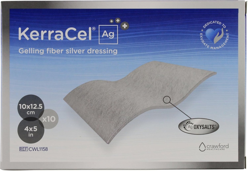 Ag 4 "x 5" Gelling Fiber Silver Would Dressing (CWL11158) - Absorbs dan Isoltates Wund Drainage dan Kills Bakteria, Micro- Contenies to Wound Bed, Mained Healthy Moiffels (Kotak 10)