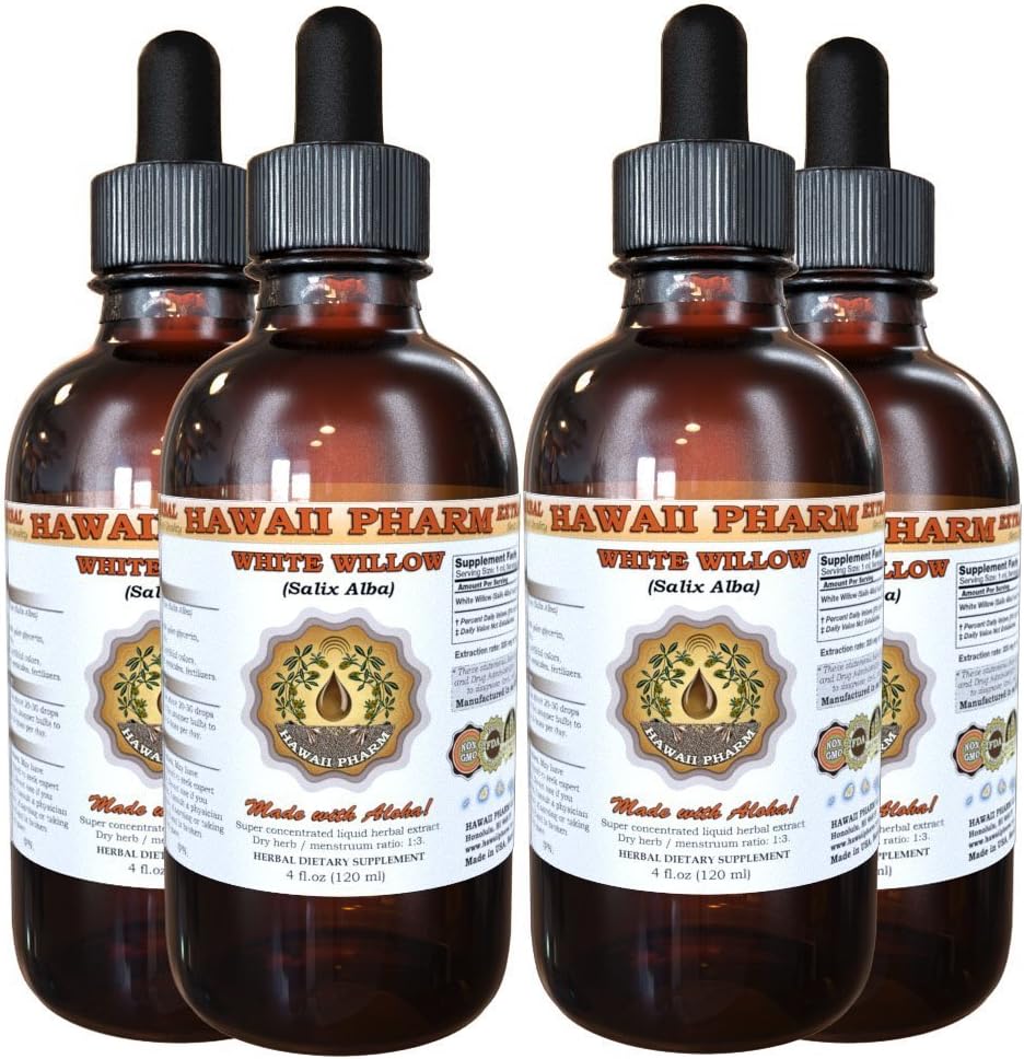 White Willow Extract, Organic White Willow (Salix Alba) Dry Tarture, Herbal Suplemen, Hawaii Pharm, Dibuat di AS, 4x4 f.oz