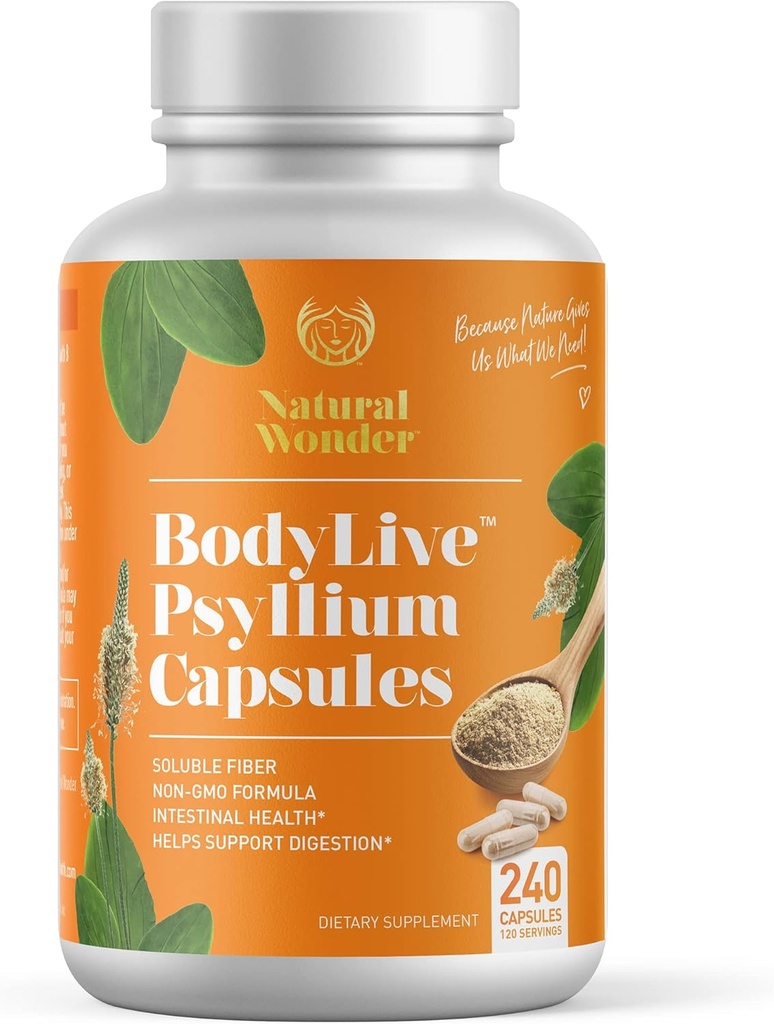 PsydyLive Psyllium Husk Fiber Capsule Non- GMO 725mg, 240 Capsules (1450mg / serving, 120 Servings) Suppplemen Colon Cleanse, Regularitas, Diguility, Prebiotic, Laxative, Heart Health