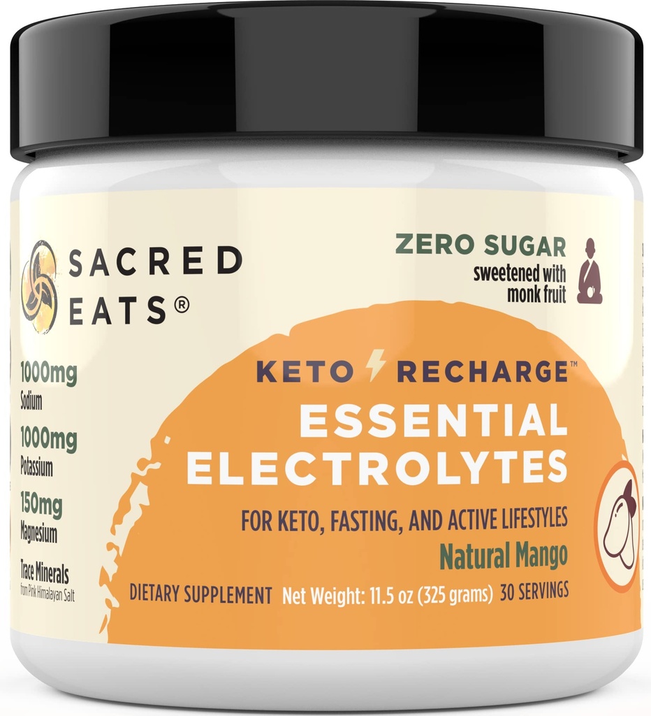 Keto Electrolyte Powder & Hydration Suplemen 124; 10000mg Potasium & Sodium, 150mg Magnesium 124; No Sugar & lezia, sweeded with Monk Fruit Only 124; Natural Mango (30 Pelayan)