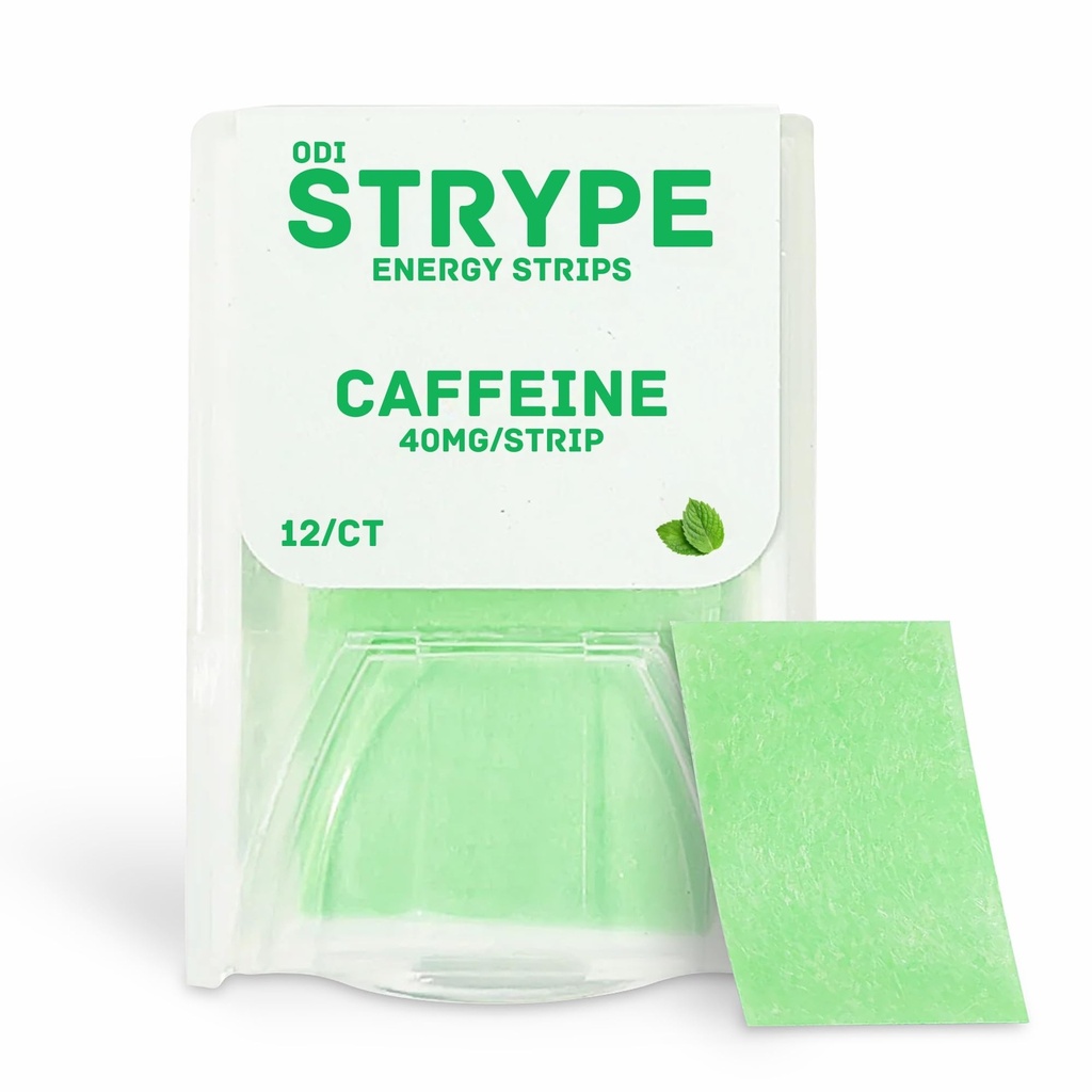 Protes Strips 124; Instant Caffeine in a Strip 124; 80mg per Serving £124; Portable Caffeine + Breath Mints 124; Zero Calories & Zero Sugar 124; Spearmint Flavor 124; 12 Strips per Pack