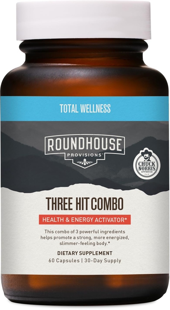 PROVISI ROUNDHOUSE 3 Hit Combo oleh Chuck Norris - Fat Burner, Energy Booster & Wellness Dukungan - 30- Day Supply (60 Kapsul)