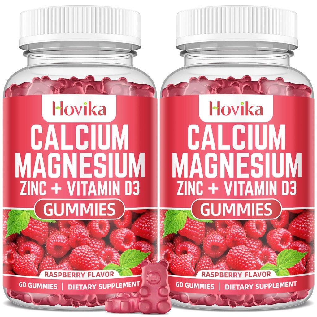 Kalsium Magnesium Zinc Gummies dengan Potasium Vitamin C, B6, D3, K2 - Kalsium untuk Perempuan & Pria - Calcium Magnesium Zinc Multi Vitamin Tambahan untuk Tulang, Otot, Gigi, Tenang, Mood - 2 Paket - 60 Cts