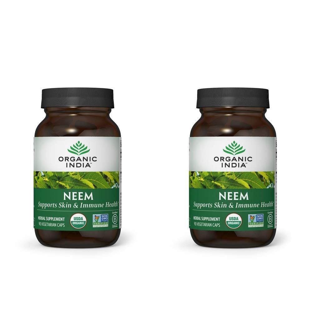 Organik INDIA Neem Leaf Capsules, Herbal Suplemen - Support Skin, Imune, & Liver Health, Detox, Vegan, Gluten- Free, USDA Certifikasi Organik - 90 Capsules (2- Pack)