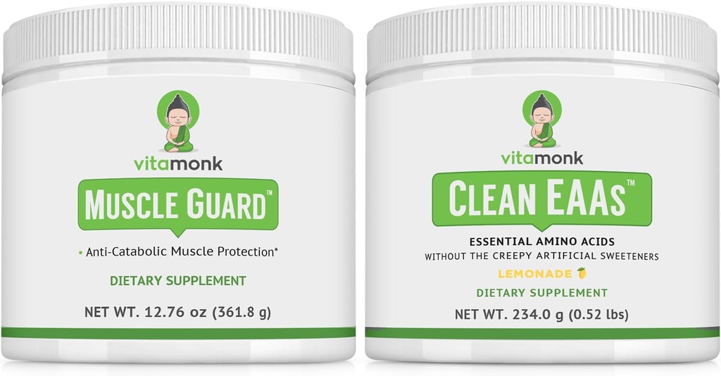 VitaMonk Muscle Guard & Clean EAA Bundle, HMB, EAM, Vitamin D, Magnesium, 9 Estical Amino Acids for Muscle Growth, Recovery & Performance, Lemonade Flavor, No Artificial Sweeteners