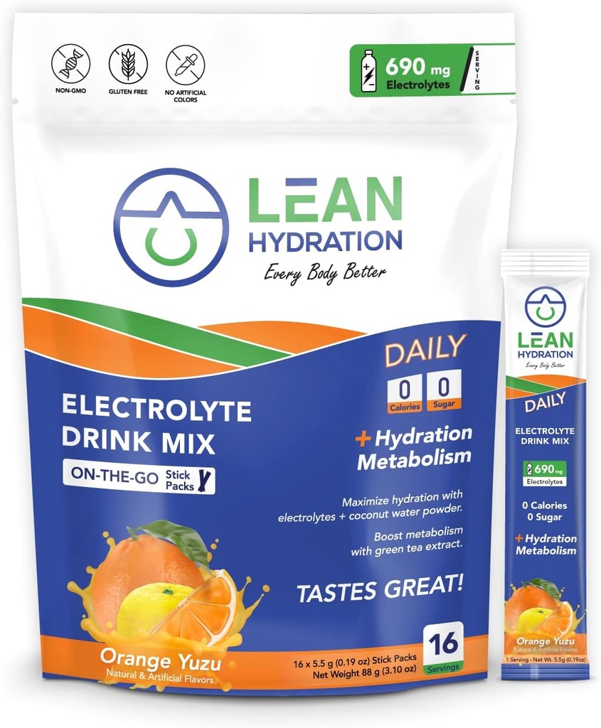 Daily Electrolite Packets Drink Mix 124; Zero Calories, Zero Sugar Plus Vitamin, Mineces & More 124; 16 ct (Orange Yuzu)