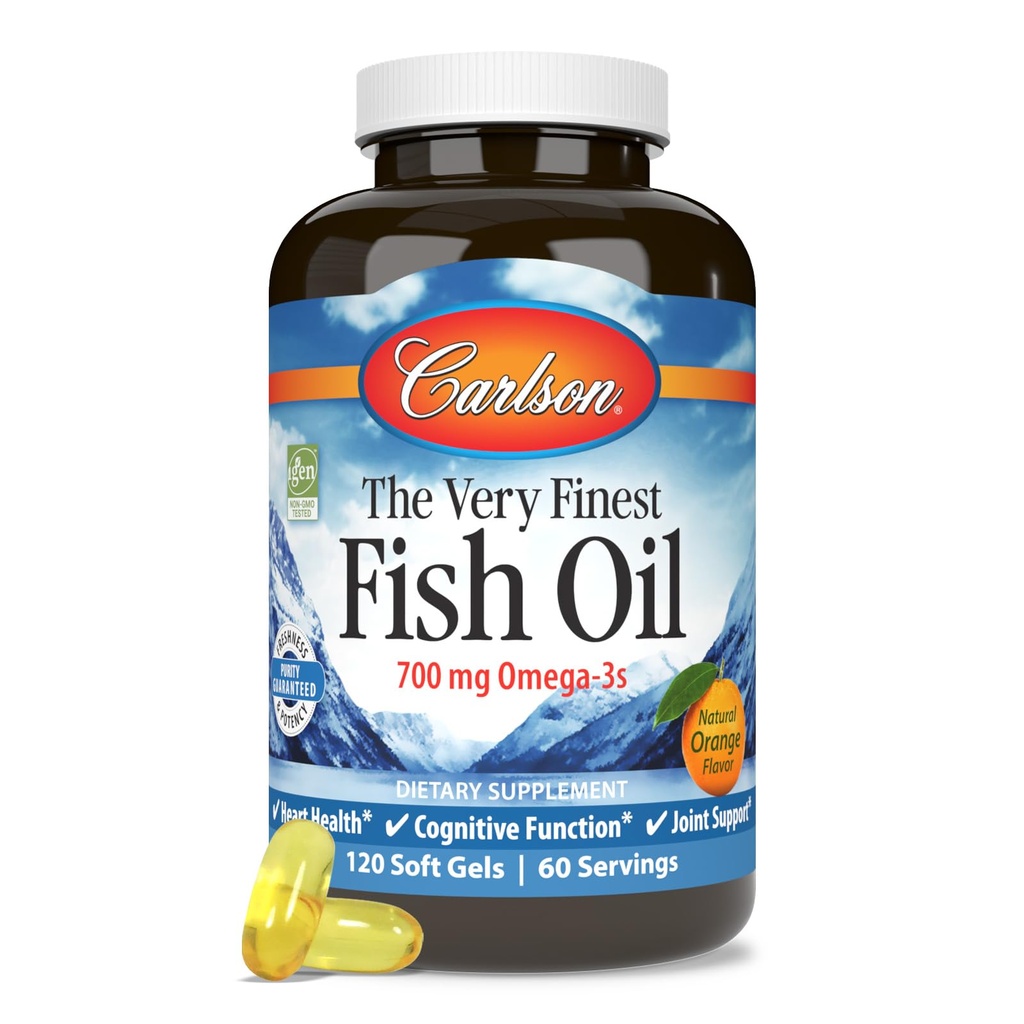 Carlson - The Very Finest Fish Oil, 700 mg Omega-3s, Norwegia Fish Oil Suplement, Wild Caught Omega 3 Fish Oil, Sumpable Softgels Fish Oil, Omega 3 Suplemen, Orange, 120 Softgels