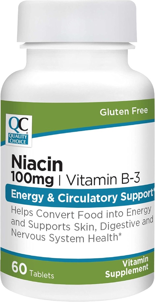 Kualitas Pilihan Niasin (Vitamin B3) Energi & Cikulasi Dukungan 100 mg Tambahan, 60 Botol Count