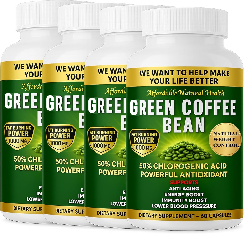 Green Coffee Bean Extract, 100% Pure Green Coffee Bean Capsules, 50% Chlorogenic Acid, 10.000 mg Strength, 240 Kapsul, 8 Bulan Supply, Non-GMO dan Gluten Free, Tradisional Herbal Suplemen