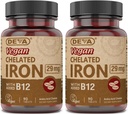 Vegan Nutrition DEVA Servated Besi 29 mg Dihiasi dengan B-12 - Potensi Tinggi, Mudah untuk menelan - 90 Tablet, 2- Pack