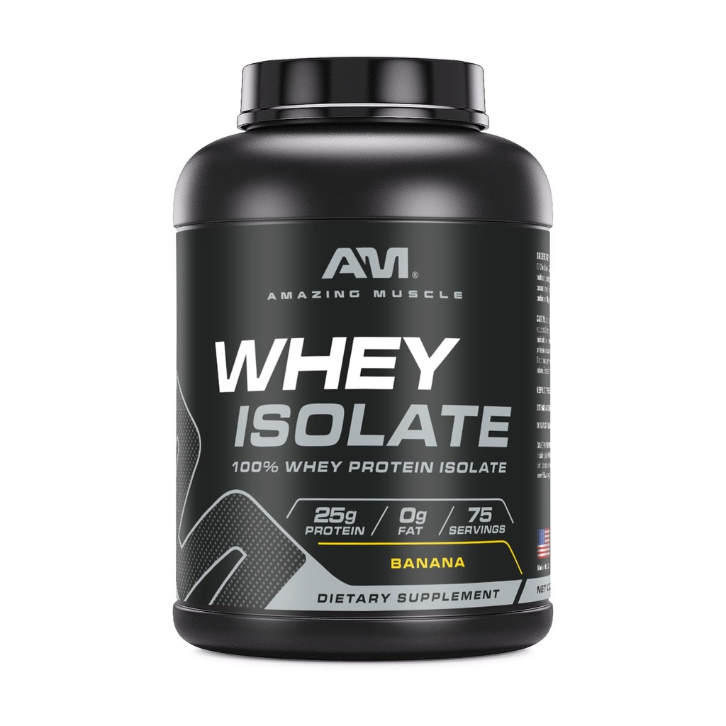 Amazing Muscle Whey Protein Isolat Powder 124; 25 Grams Protein Per Serving 14; 100% Whey Isolate 12.4; Zero Fat 124; Made in USA (5 Lb, Banana)
