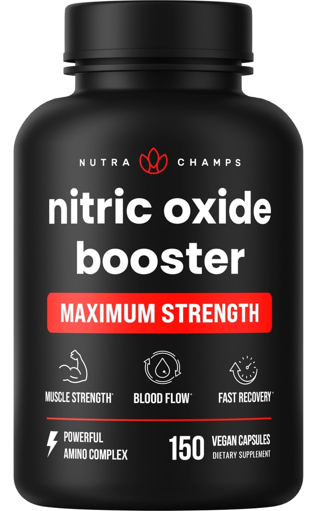 NutraChamps Nitric Oxide Supplement, L-Arginine, L Citrulline Malate, AAKG, Pine Bark, Grape Seed Extract, Extra Kekuatan Nitric Oxide Booster, Nitric Oxide Pills, Energy, Blood Flow