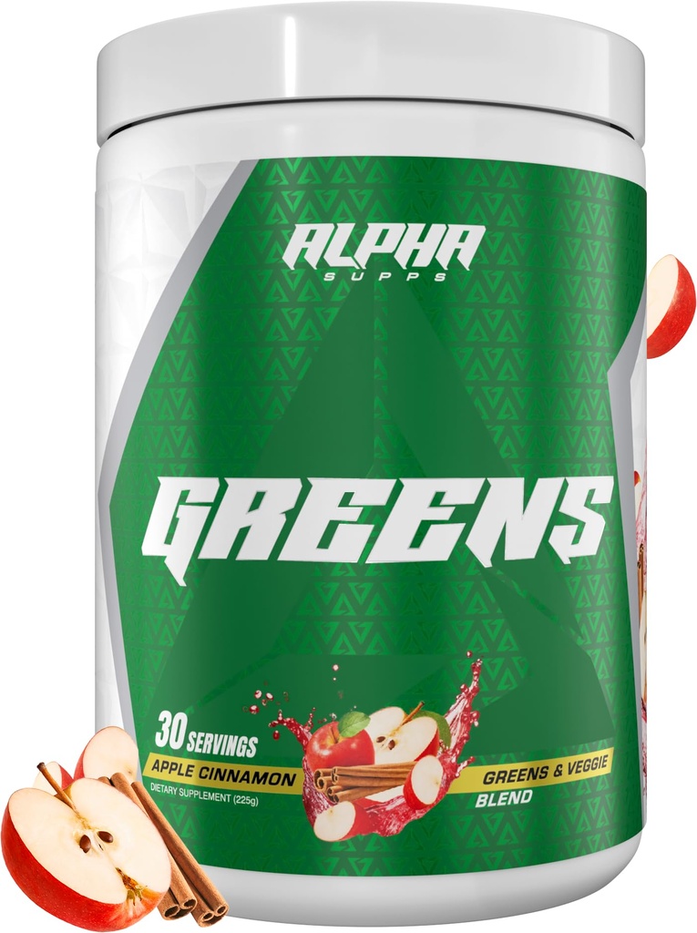 Alpha Suppply - Alpha Greens Supplemen 124; Fruit & Vegetable Superfood Powder 124; Lebih dari 40 Tumbuhan Alam Berdasarkan Ingredile 124; Prebiotic & Probitic Digetives Dukungan Blend - 30 Servings (Apple Cinnamon)