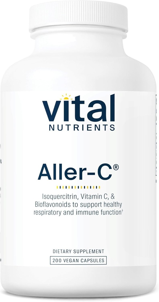 Vital Nutrients Aller- C 124; Vegan Respiration and Sinus Fungsi Dukungan * Alu4; Isoquercitrin, Bromelain, Bioflavonoid, & Vitamin C 124; Gluten, Dairy, Soy Free Supplemen 12.4; 200 Kapsul