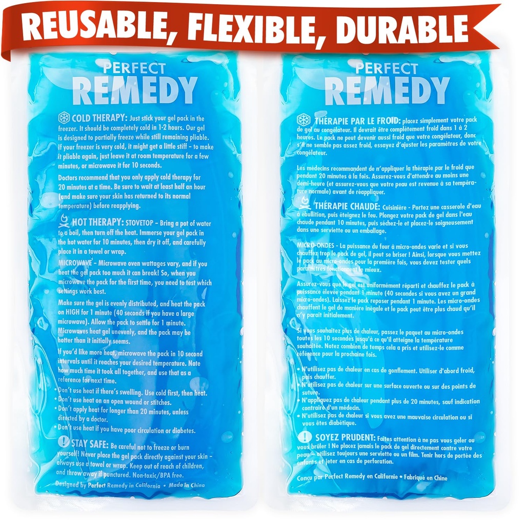 Perfect Remedy 2-Pack Gel Ice Packs for Injuries Reworthy, Hot & Cold Pack That 's Durable, Soft & Flexable, Fast Relief & Recovery (Blue, Reg 2PK)